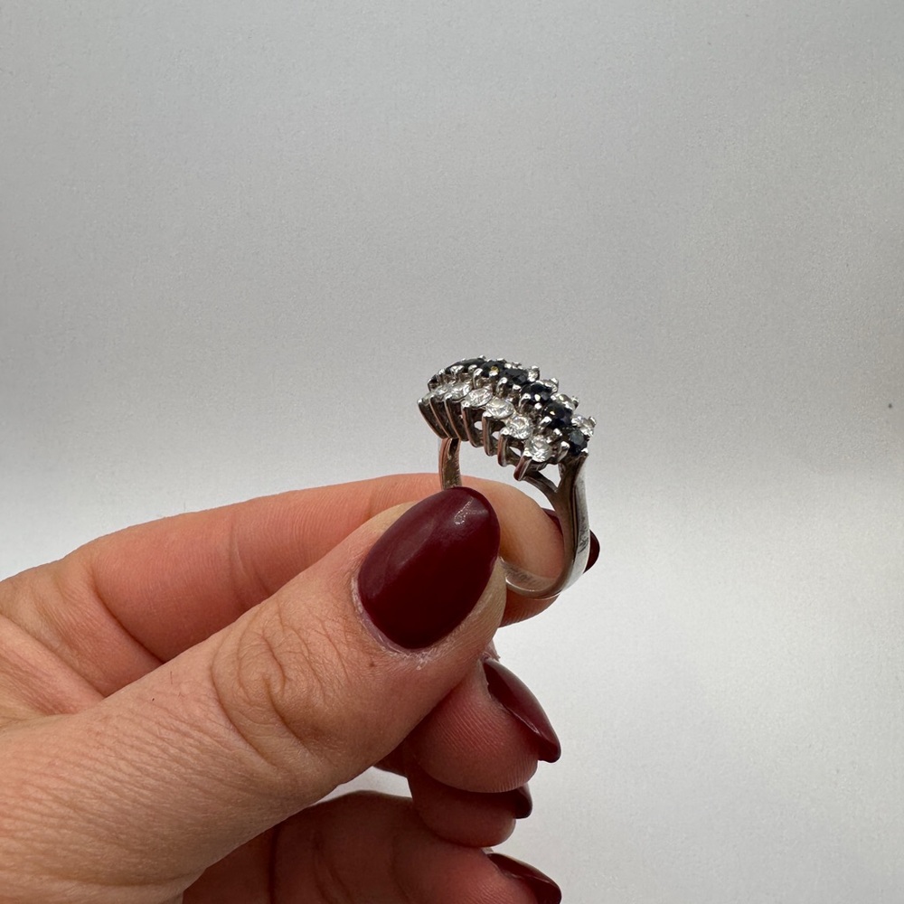 Sterling Silver Sapphire & CZ Statement Ring – Size 7 - Picture 5 of 11